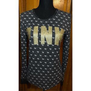 PINK Victoria’s Secret Long Sleeve Sleepwear Top with Glitter Logo Size Small